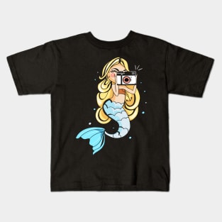 Cute Beautiful Mermaid Taking Photo Artwork Kids T-Shirt